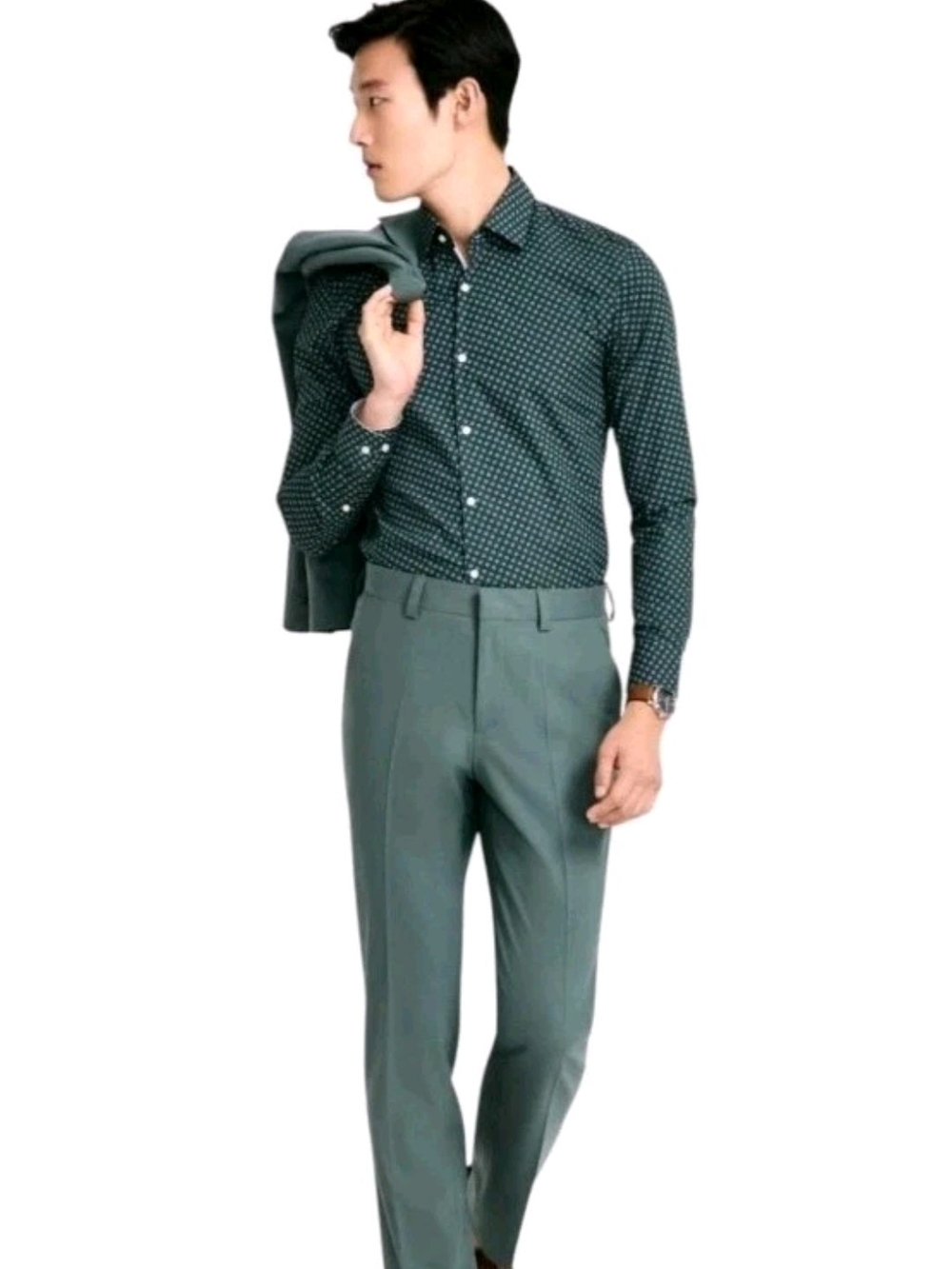 Men's Hugo Boss Modern fit Dress Pants Green Stretch Wool Blend W42/L32